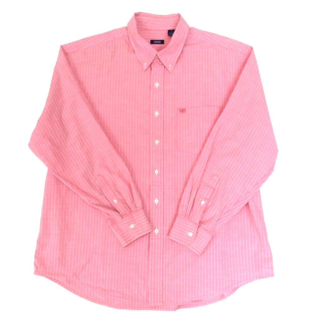 Izod Pink Stripe Long Sleeve Shirt Mens‎ XL 100% Cotton Gorpcore Work Casual